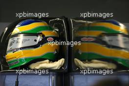 11.06.2010 Montreal, Canada,  Helmet of Bruno Senna (BRA), Hispania Racing F1 Team HRT  - Formula 1 World Championship, Rd 8, Canadian Grand Prix, Friday Practice