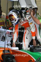 11.06.2010 Montreal, Canada,  Adrian Sutil (GER), Force India F1 Team getting in the car - Formula 1 World Championship, Rd 8, Canadian Grand Prix, Friday Practice