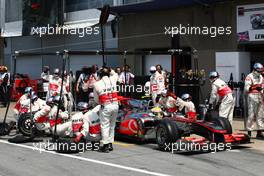 13.06.2010 Montreal, Canada,  Lewis Hamilton (GBR), McLaren Mercedes pit stop - Formula 1 World Championship, Rd 8, Canadian Grand Prix, Sunday Race