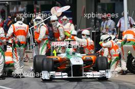 13.06.2010 Montreal, Canada,  Vitantonio Liuzzi (ITA), Force India F1 Team pit stop - Formula 1 World Championship, Rd 8, Canadian Grand Prix, Sunday Race