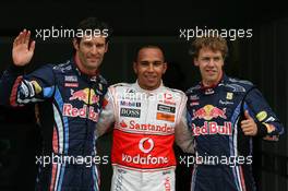 12.06.2010 Montreal, Canada,  Lewis Hamilton (GBR), McLaren Mercedes gets provisional pole position with Mark Webber (AUS), Red Bull Racing 2nd and Sebastian Vettel (GER), Red Bull Racing 3rd - Formula 1 World Championship, Rd 8, Canadian Grand Prix, Saturday Qualifying