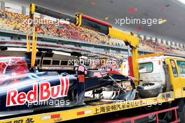 16.04.2010 Shanghai, China,  The damaged car of Sébastien Buemi (SUI), Scuderia Toro Rosso is returned to the pits - Formula 1 World Championship, Rd 4, Chinese Grand Prix, Friday