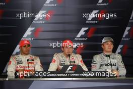 18.04.2010 Shanghai, China,  Lewis Hamilton (GBR), McLaren Mercedes with Jenson Button (GBR), McLaren Mercedes and Nico Rosberg (GER), Mercedes GP Petronas - Formula 1 World Championship, Rd 4, Chinese Grand Prix, Sunday Press Conference