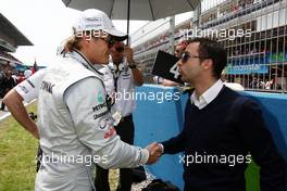 09.05.2010 Barcelona, Spain,  Nico Rosberg (GER), Mercedes GP Petronas, Nicolas Todt (FRA) - Formula 1 World Championship, Rd 5, Spanish Grand Prix, Sunday Pre-Race Grid