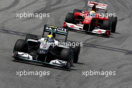 09.05.2010 Barcelona, Spain,  Nico Rosberg (GER), Mercedes GP Petronas, W01 leads Felipe Massa (BRA), Scuderia Ferrari, F10 - Formula 1 World Championship, Rd 5, Spanish Grand Prix, Sunday Race