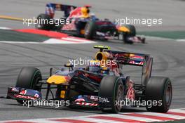 09.05.2010 Barcelona, Spain,  Mark Webber (AUS), Red Bull Racing, RB6 leads Sebastian Vettel (GER), Red Bull Racing - Formula 1 World Championship, Rd 5, Spanish Grand Prix, Sunday Race