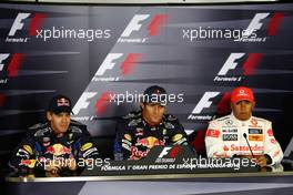 08.05.2010 Barcelona, Spain,  Sebastian Vettel (GER), Red Bull Racing, Mark Webber (AUS), Red Bull Racing, Lewis Hamilton (GBR), McLaren Mercedes - Formula 1 World Championship, Rd 5, Spanish Grand Prix, Saturday Press Conference