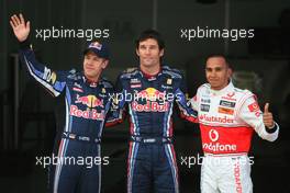08.05.2010 Barcelona, Spain,  Sebastian Vettel (GER), Red Bull Racing, Mark Webber (AUS), Red Bull Racing and Lewis Hamilton (GBR), McLaren Mercedes  - Formula 1 World Championship, Rd 5, Spanish Grand Prix, Saturday Qualifying