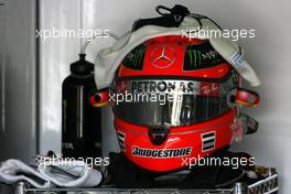 25.06.2010 Valencia, Spain,  helmet of Michael Schumacher (GER), Mercedes GP  - Formula 1 World Championship, Rd 9, European Grand Prix, Friday Practice