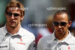 25.06.2010 Valencia, Spain,  Jenson Button (GBR), McLaren Mercedes, Lewis Hamilton (GBR), McLaren Mercedes - Formula 1 World Championship, Rd 9, European Grand Prix, Friday