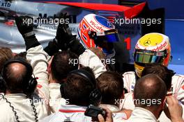 27.06.2010 Valencia, Spain,   Jenson Button (GBR), McLaren Mercedes, Lewis Hamilton (GBR), McLaren Mercedes - Formula 1 World Championship, Rd 9, European Grand Prix, Sunday Podium