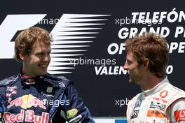 27.06.2010 Valencia, Spain,  Sebastian Vettel (GER), Red Bull Racing, Jenson Button (GBR), McLaren Mercedes - Formula 1 World Championship, Rd 9, European Grand Prix, Sunday Podium