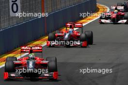 27.06.2010 Valencia, Spain,  Lucas di Grassi (BRA), Virgin Racing leads Timo Glock (GER), Virgin Racing - Formula 1 World Championship, Rd 9, European Grand Prix, Sunday Race