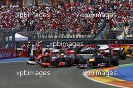 27.06.2010 Valencia, Spain,  Start of the race, Lewis Hamilton (GBR), McLaren Mercedes, Sebastian Vettel (GER), Red Bull Racing  - Formula 1 World Championship, Rd 9, European Grand Prix, Sunday Race