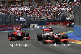 27.06.2010 Valencia, Spain,  Timo Glock (GER), Virgin Racing, Lewis Hamilton (GBR), McLaren Mercedes - Formula 1 World Championship, Rd 9, European Grand Prix, Sunday Race