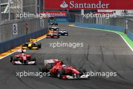 27.06.2010 Valencia, Spain,  Fernando Alonso (ESP), Scuderia Ferrlari, F10 leads Felipe Massa (BRA), Scuderia Ferrari, F10 - Formula 1 World Championship, Rd 9, European Grand Prix, Sunday Race