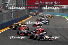 27.06.2010 Valencia, Spain,  Sebastian Vettel (GER), Red Bull Racing, RB6 leads Lewis Hamilton (GBR), McLaren Mercedes, MP4-25 at the start of the race - Formula 1 World Championship, Rd 9, European Grand Prix, Sunday Race