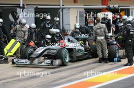 27.06.2010 Valencia, Spain,  Michael Schumacher (GER), Mercedes GP Petronas pit stop - Formula 1 World Championship, Rd 9, European Grand Prix, Sunday Race