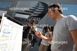 27.06.2010 Valencia, Spain,  Mark Webber (AUS), Red Bull Racing, The drivers predict the score for the England v Germany football match - Formula 1 World Championship, Rd 9, European Grand Prix, Sunday