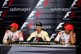 27.06.2010 Valencia, Spain,  Lewis Hamilton (GBR), McLaren Mercedes, Sebastian Vettel (GER), Red Bull Racing, Jenson Button (GBR), McLaren Mercedes - Formula 1 World Championship, Rd 9, European Grand Prix, Sunday Press Conference