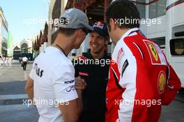 24.06.2010 Valencia, Spain,  Sebastian Vettel (GER), Red Bull Racing with Stefano Domenicali (ITA) Ferrari General Director and Michael Schumacher (GER), Mercedes GP Petronas - Formula 1 World Championship, Rd 9, European Grand Prix, Thursday