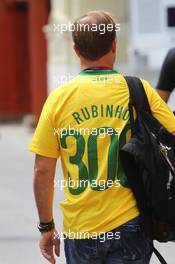 24.06.2010 Valencia, Spain,  Rubens Barrichello (BRA), Williams F1 Team in a Brazilian football shirt - Formula 1 World Championship, Rd 9, European Grand Prix, Thursday