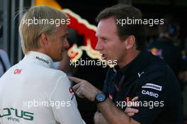 09.07.2010 Silverstone, England,  Heikki Kovalainen (FIN), Lotus F1 Team and Christian Horner (GBR), Red Bull Racing, Sporting Director - Formula 1 World Championship, Rd 10, British Grand Prix, Friday Practice
