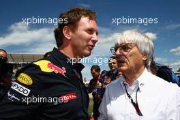 11.07.2010 Silverstone, England,  Christian Horner (GBR), Red Bull Racing, Sporting Director and Bernie Ecclestone (GBR) - Formula 1 World Championship, Rd 10, British Grand Prix, Sunday Pre-Race Grid