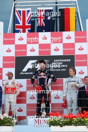 11.07.2010 Silverstone, England,  1st place Mark Webber (AUS), Red Bull Racing, Lewis Hamilton (GBR), McLaren Mercedes, Nico Rosberg (GER), Mercedes GP Petronas - Formula 1 World Championship, Rd 10, British Grand Prix, Sunday Podium