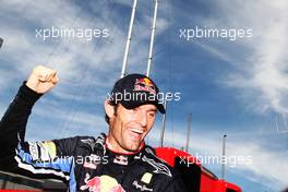 11.07.2010 Silverstone, England,  Red Bull team celebrate Mark Webbers win, - Formula 1 World Championship, Rd 10, British Grand Prix, Sunday Podium