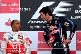 11.07.2010 Silverstone, England,  Lewis Hamilton (GBR), McLaren Mercedes, Mark Webber (AUS), Red Bull Racing - Formula 1 World Championship, Rd 10, British Grand Prix, Sunday Podium