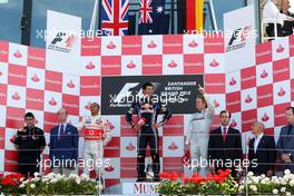 11.07.2010 Silverstone, England,  1st place Mark Webber (AUS), Red Bull Racing, Lewis Hamilton (GBR), McLaren Mercedes, Nico Rosberg (GER), Mercedes GP Petronas- Formula 1 World Championship, Rd 10, British Grand Prix, Sunday Podium