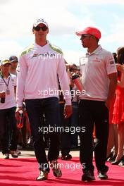 11.07.2010 Silverstone, England, Adrian Sutil (GER), Force India F1 Team, Lewis Hamilton (GBR), McLaren Mercedes - Formula 1 World Championship, Rd 10, British Grand Prix, Sunday