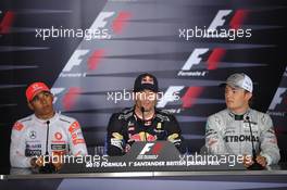 11.07.2010 Silverstone, England,  Lewis Hamilton (GBR), McLaren Mercedes with Mark Webber (AUS), Red Bull Racing and Nico Rosberg (GER), Mercedes GP Petronas - Formula 1 World Championship, Rd 10, British Grand Prix, Sunday Press Conference