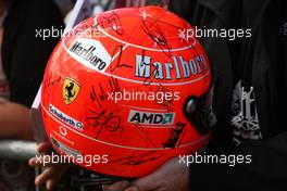 11.07.2010 Silverstone, England,  The old helmet of Michael Schumacher (GER), Mercedes GP Petronas - Formula 1 World Championship, Rd 10, British Grand Prix, Sunday