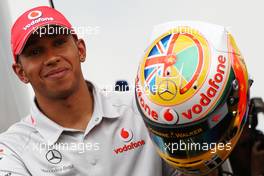08.07.2010 Silverstone, England,  Lewis Hamilton (GBR), McLaren Mercedes with his new helmet design - Formula 1 World Championship, Rd 10, British Grand Prix, Thursday