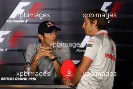 08.07.2010 Silverstone, England,  Mark Webber (AUS), Red Bull Racing, Jenson Button (GBR), McLaren Mercedes - Formula 1 World Championship, Rd 10, British Grand Prix, Thursday Press Conference