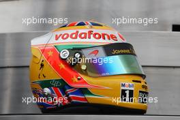 08.07.2010 Silverstone, England,  The new helmet of Lewis Hamilton (GBR), McLaren Mercedes - Formula 1 World Championship, Rd 10, British Grand Prix, Thursday