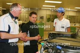 08.07.2010 Silverstone, England,  Mark Gallagher (IRL), General Manager of Cosworth's F1 Business Unit  and Bruno Senna (BRA), Hispania Racing F1 Team HRT, visit of the Cosworth factory in Northhampton - Formula 1 World Championship, Rd 10, British Grand Prix, Thursday
