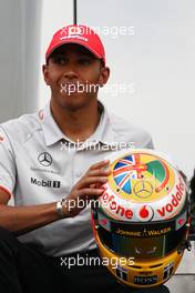 08.07.2010 Silverstone, England,  Lewis Hamilton (GBR), McLaren Mercedes with his new helmet design - Formula 1 World Championship, Rd 10, British Grand Prix, Thursday