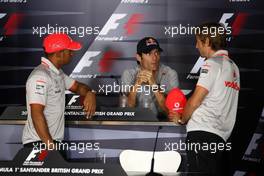 08.07.2010 Silverstone, England,  Lewis Hamilton (GBR), McLaren Mercedes, Mark Webber (AUS), Red Bull Racing, Jenson Button (GBR), McLaren Mercedes - Formula 1 World Championship, Rd 10, British Grand Prix, Thursday Press Conference