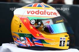 08.07.2010 Silverstone, England,  Lewis Hamilton (GBR), McLaren Mercedes with a new helmet for Silversonte - Formula 1 World Championship, Rd 10, British Grand Prix, Thursday