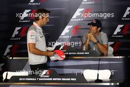 08.07.2010 Silverstone, England,  Jenson Button (GBR), McLaren Mercedes, Mark Webber (AUS), Red Bull Racing - Formula 1 World Championship, Rd 10, British Grand Prix, Thursday Press Conference