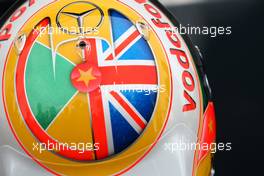 08.07.2010 Silverstone, England,  Lewis Hamilton (GBR), McLaren Mercedes with a new helmet for Silversonte - Formula 1 World Championship, Rd 10, British Grand Prix, Thursday
