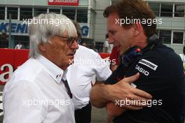 25.07.2010 Hockenheim, Germany,  Bernie Ecclestone (GBR) and Christian Horner (GBR), Red Bull Racing, Sporting Director - Formula 1 World Championship, Rd 11, German Grand Prix, Sunday Pre-Race Grid