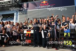 01.08.2010 Budapest, Hungary,  Sebastian Vettel (GER), Red Bull Racing and Mark Webber (AUS), Red Bull Racing celebrate - Formula 1 World Championship, Rd 12, Hungarian Grand Prix, Sunday Podium