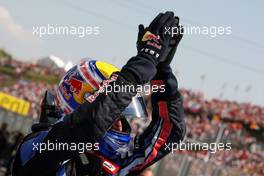01.08.2010 Budapest, Hungary,  Mark Webber (AUS), Red Bull Racing celebrates in parc ferme after winning the race - Formula 1 World Championship, Rd 12, Hungarian Grand Prix, Sunday Podium