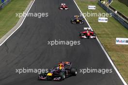 01.08.2010 Budapest, Hungary,  Sebastian Vettel (GER), Red Bull Racing, RB6 leads Fernando Alonso (ESP), Scuderia Ferrari, F10 - Formula 1 World Championship, Rd 12, Hungarian Grand Prix, Sunday Race