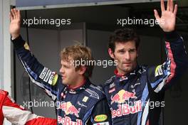 31.07.2010 Budapest, Hungary,  Vettel (GER), Red Bull Racing gets pole position with Mark Webber (AUS), Red Bull Racing - Formula 1 World Championship, Rd 12, Hungarian Grand Prix, Saturday Qualifying