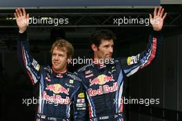 31.07.2010 Budapest, Hungary,  Sebastian Vettel (GER), Red Bull Racing gets pole position with Mark Webber (AUS), Red Bull Racing - Formula 1 World Championship, Rd 12, Hungarian Grand Prix, Saturday Qualifying